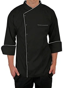 Master Chef Coat Raglan Sleeve Contrast Piping Cook Shirt Server Apron - Picture 1 of 21