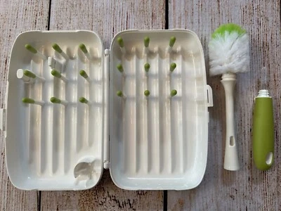 Oxo Tot On-The Go Green & White Baby Drying Rack and Bottle Brush - Used - Image 1 of 4