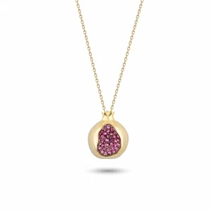 14k Gold Pomegranate Pendant Necklace Ruby Gemstone Pomegranate Necklace Women - Picture 1 of 8