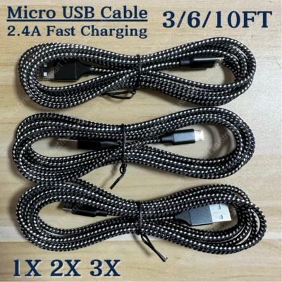 Heavy Duty Micro USB Cable 3/6/10 FT Fast Charge Charging Data Cord For Samsung - Image 1 of 4