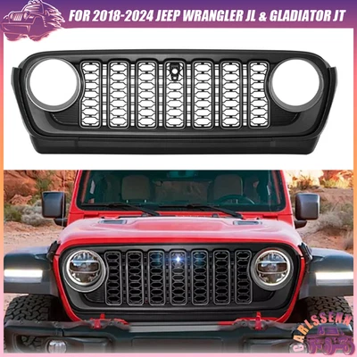 For 2018 2017 2019-2024 Jeep Wrangler JL Gladiator JT Front Grille Matte Black - Image 1 of 4