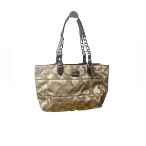 Signature Coach Shoulder Bag. Brown patent trim with gold. Good Used Condition - Picture 1 of 14