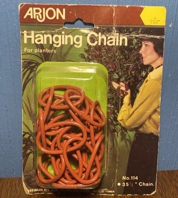 VINTAGE Arjon Plant Hanging Chain - 35.5” Red / Brown Metal For Planters 70s NOS - Image 1 of 4