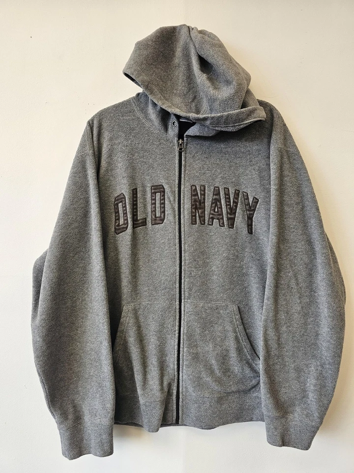 Antigua Sudadera con Capucha Azul Marino Para Hombres XL Gris Cremallera Completa Polar Bordada Deletrear Chaqueta Bolsillo Foto 1 de 4