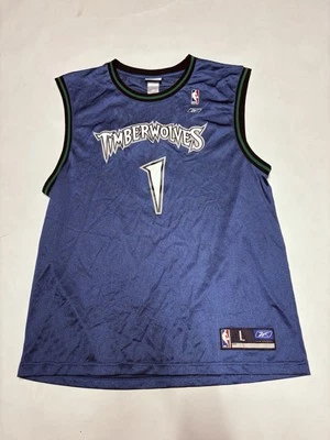 Camiseta deportiva vintage Reebok Minnesota Timberwolves #1 niños talla grande Foto 1 de 4