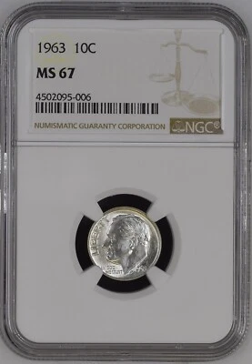 1963  10C  Roosevelt Dime NGC MS67   4502095-006 - Image 1 of 2