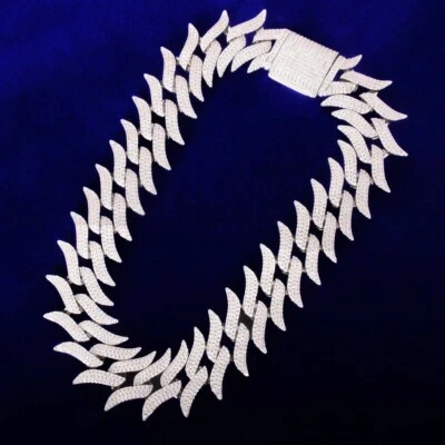 10Ct Round Simulated Diamond 15mm Miami Cuban Link Chain 14K White Gold Plated - Image 1 of 4