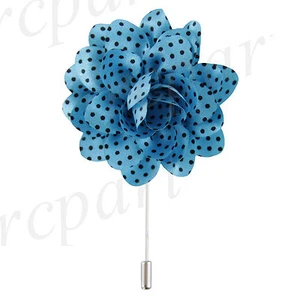 Nuevo traje formal de hombre broche turquesa azul lunares tela flor solapa pin - Imagen 1 de 3
