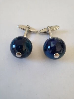 NINA RICCI Vintage versilberte Designer  Manschettenknöpfe 2x runde Lapislazuli - Bild 1 von 4