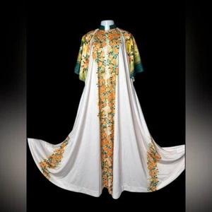 Vintage 60er 70er Georgie Keyloun Blumen Kaftan Kleid Maxi Hausmantel MuuMuu Hostess OS - Bild 1 von 15