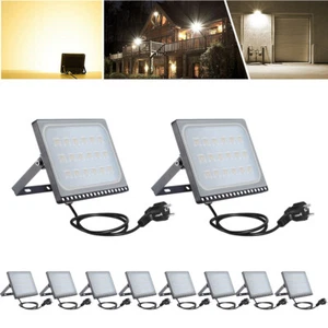 10X 100W LED Inundador Luz Con Enchufe Foco Exterior Lámpara Jardín Blanco Cálido UE - Imagen 1 de 10