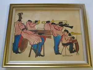 WILLIAM SORROW VINTAGE BLACK AMERICANA PAINTING MUSICIAN JAZZ BAND NEW ORLEANS - Picture 1 of 12