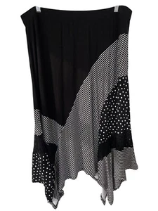 Chicos Pieced Dots and Stripe Hanky Hem Maxi Skirt Womens 3 Black White Lace NEW - Picture 1 of 7