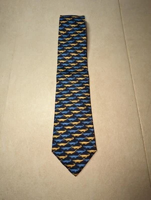 Gravata Beaufort ~ Gravata de pescoço padrão crocodilo azul e amarelo ~ 100% seda - Imagem 1 de 4