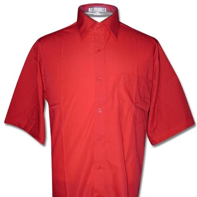Camisa de vestir Covona para hombre manga corta color rojo liso talla pequeña Foto 1 de 2