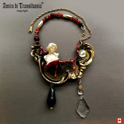 Necklace Luxury Baroque Jewellery Vintage Dramatic Charm Pendant Obsidian Stone - Image 1 of 4