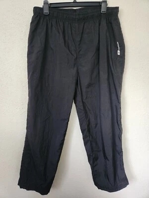 Reebook Vintage 90s Solid Black Windbreaker Track Pants Womens Large Drawstring - Image 1 of 4