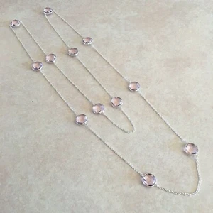 NATÜRLICHER ROSA TOPAS 925 STERLINGSILBER LANGE KETTE HALSKETTE 36" MALA - Bild 1 von 5