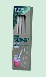 Lot De 10 Pailles En Bambou 22 Cm + 1 Goupillon De Nettoyage 18 Cm - Imagen 1 de 4