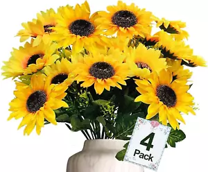 28Pcs Sunflowers Artificial Flowers Bulk Summer Decor, 4 Pack Fake Flowers Silk - Picture 1 of 6