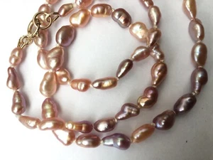 Solid 9ct gold natural BABY Keshi freshwater pearl necklace Metallic 9k 375 - Picture 1 of 24