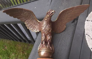 Large Antique Solid Brass Spread Wing Eagle Finial Parade Flag Pole Topper 12" - Picture 1 of 16