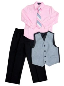 George Boys Holiday Outfit Pink Dress Shirt Pinstripe Vest & Slacks - Picture 1 of 1