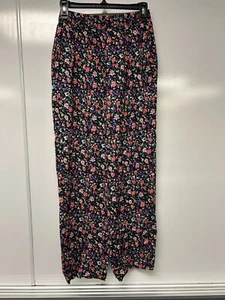Norton McNaughton Women Pants 10P Black Multicolor Floral Pull On Elastic Waist - Picture 1 of 12