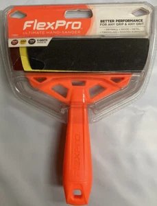 FLEXPRO Orange Plastic Handle Ultimate Hand-Sander Includes 3 Sandpaper Grits - Picture 1 of 2