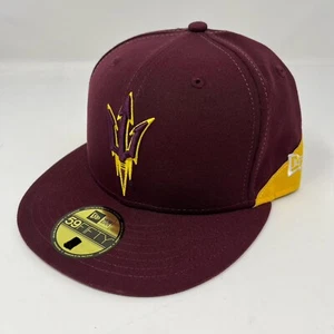 New Era 59FIFTY Arizona State Sun Devils Fitted Hat Cap Maroon Mens Size 7 1/8 - Picture 1 of 5