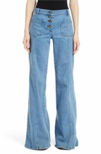 Chloe Sz 6 / 38 Denim Flared Jeans Bell Bottom Button Fly Patch Front Pocket