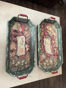 Twos Company Old World Christmas Large 2Ft Wooden Tray's w Handles Vintage Decor - Picture 1 of 7