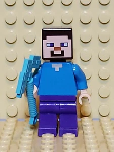 LEGO Minecraft Minifigure Steve min009 Medium Azure pixelated pickaxe - Picture 1 of 4