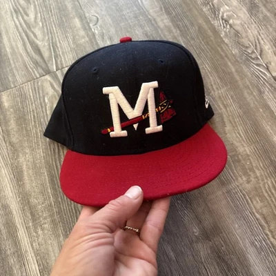 Mississippi Braves Hat Cap Fitted Men 7 3/8 Blue Red New Era 59Fifty - Image 1 of 4