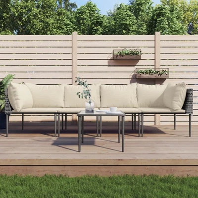  Garden Lounge Set Grey, Beige Poly Rattan, Steel, Polyester - Image 1 of 4
