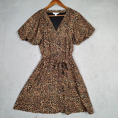 Vestido Nine West Para Mujer Mediano Negro Marrón Estampado Animal Botón Delantero Cinturón Nuevo Con Etiquetas Foto 1 de 4