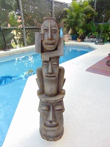 Polynesian Totem Pole Tropical Decor Garden Statue 35" Tall Woodtone Finish - Picture 1 of 11