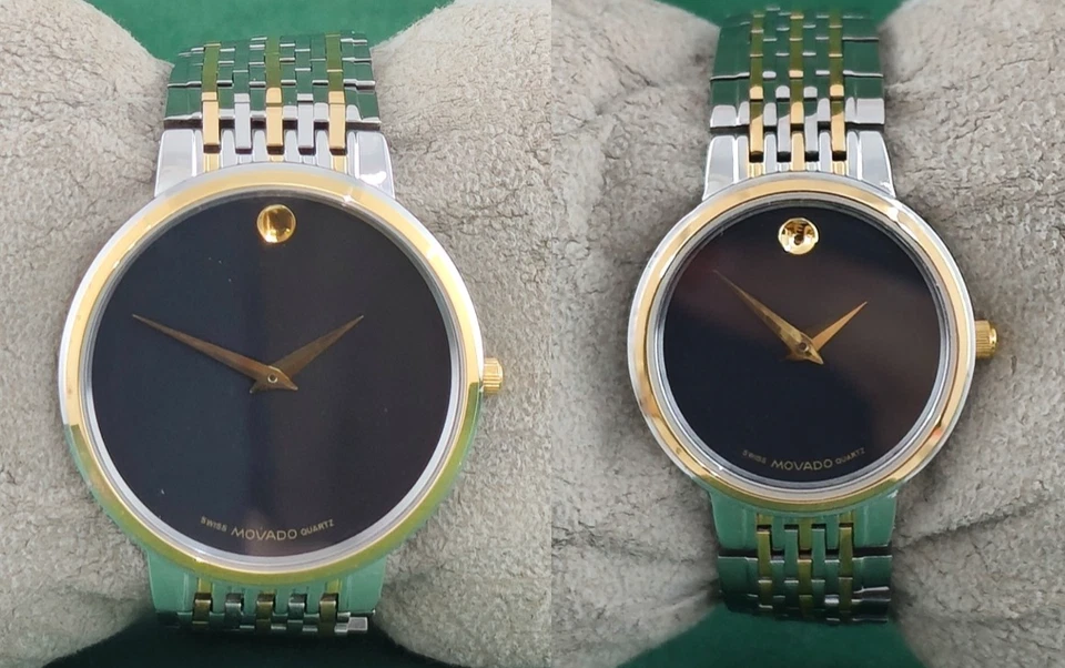 Lujoso MOVADO Pareja Cuarzo Esfera Negra Reloj Pulsera Excelente Funcionamiento Banda de Acero Foto 1 de 4