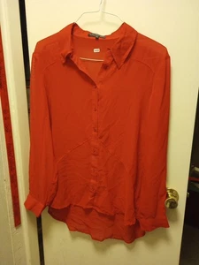 Red See Through Nylon Button Up Blouse XL By Wishful Park - Picture 1 of 15