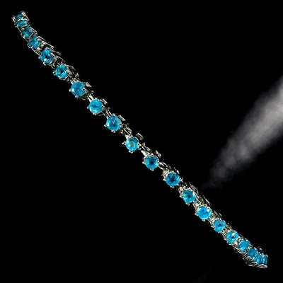 925 Sterling Silber Armband Rund Apatit 2mm Natürlicher Edelstein Schmuck 25.4cm - Bild 1 von 4