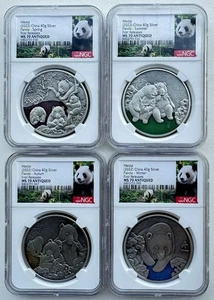 NGC MS70 FR China 2022 Silver panda medal antique 4×40gram/pc Four Season panda - Picture 1 of 4