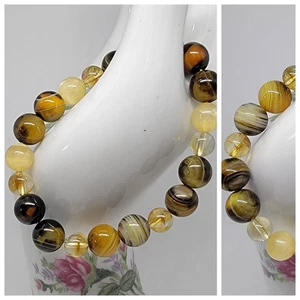 Brazalete elástico de citrino con piedras preciosas policromadas de jaspe 'desierto', sanador dorado - Imagen 1 de 7