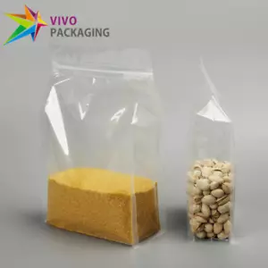 All Clear Flat Bottom Box Pouches, Zip Seal Food Box Bottom Zipper Bag (100 pcs) - Picture 1 of 2