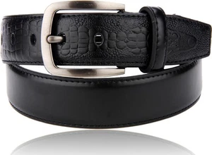 New Men's Women's Belt Unisex Plain Casual Dress Leather Croc Textured at End - Picture 1 of 1