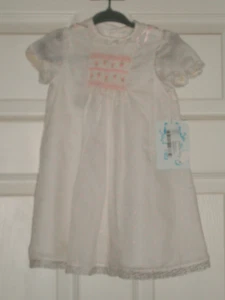 LULI & ME 9M WHITE DRESS Pale Pink Dots SMOCKED Pink EMBROIDERY Ribbons NWT - Picture 1 of 9