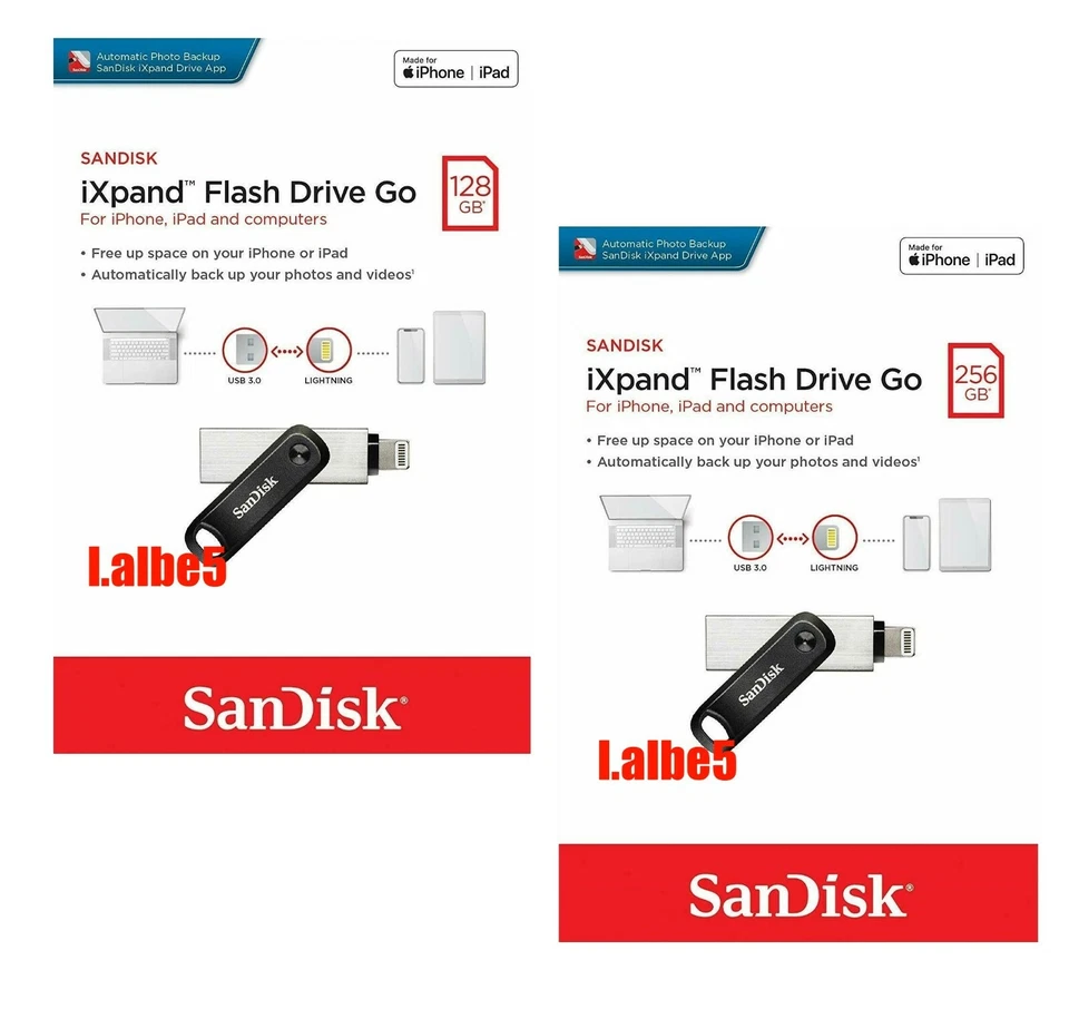 Sandisk 128GB 256GB iXpand Flash Drive GO OTG for iPhone/iPad/Computers IX60 - Image 1 of 1