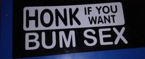 2 x HONK IF YOU WANT BUM SEXO COCHE PEGATINAS GRÁFICAS BLANCO 8cm x 18cm BROMA BROMA - Imagen 1 de 1