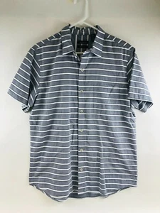 Van Heusen Shirt Men's Size L 16-16.5 Gray Striped Short Sleeve Pocket Button Up - Picture 1 of 7