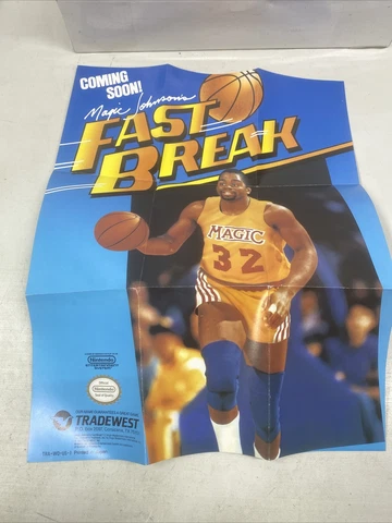 NINTENDO NES GAME INSERT POSTER MAGIC JOHNSON'S FAST BREAK LA LAKERS Clean Cover