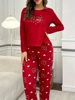 Damen Schlafanzug Pyjama Herbst Langarm Weich Nachtwäsche Hausanzug Lässig - Bild 1 von 4